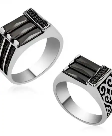 Gümüş Baget Taşlı Klasik Erkek Yüzük