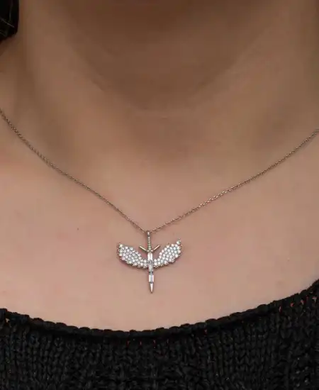 Gümüş Baget Taşlı Mikail Kılıcı Kadın Kolye