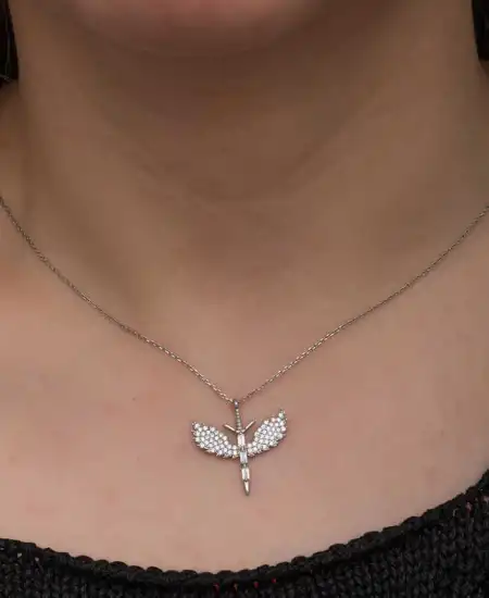 Gümüş Baget Taşlı Mikail Kılıcı Kadın Kolye