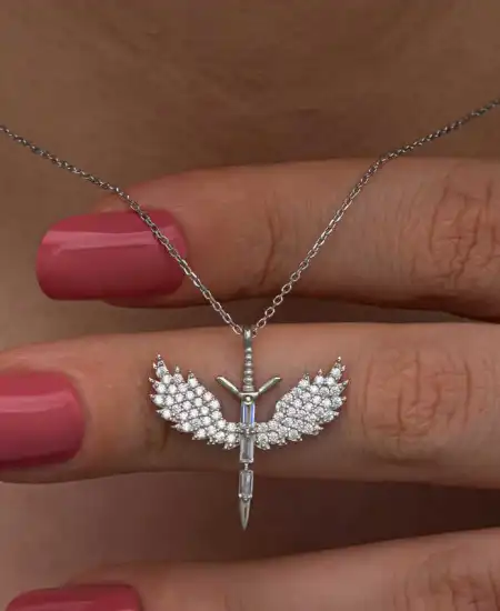 Gümüş Baget Taşlı Mikail Kılıcı Kadın Kolye