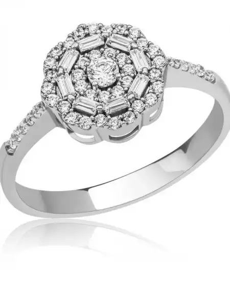 Gümüş Baget Taşlı Papatya Kadın Yüzük