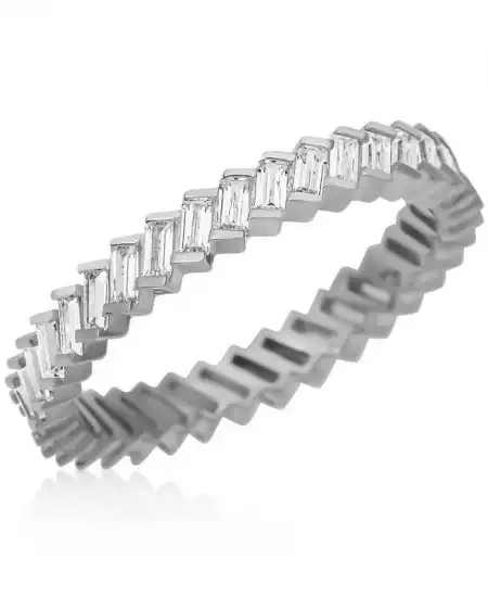 Gümüş Baget Taşlı Rodyum Tamtur Kadın Yüzük