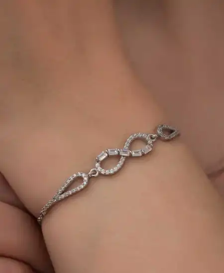 Gümüş Baget Taşlı Sonsuzluk Bileklik