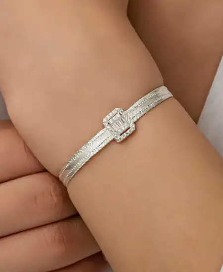 Gümüş Baget Taşlı Trabzon Hasır Kadın Bileklik