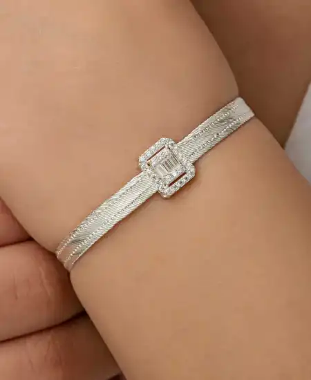 Gümüş Baget Taşlı Trabzon Hasır Kadın Bileklik