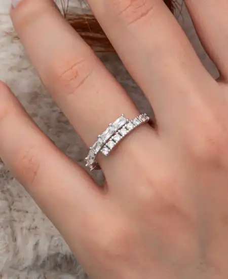 Gümüş Baget Taşlı Yarımtur Kadın Yüzük