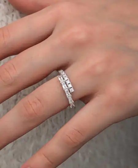 Gümüş Baget Taşlı Yarımtur Kadın Yüzük