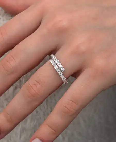 Gümüş Baget Taşlı Yarımtur Kadın Yüzük