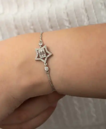 Gümüş Baget Taşlı Yıldız Kadın Bileklik