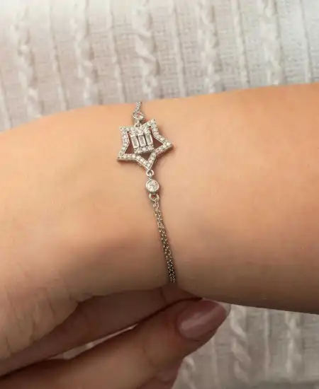 Gümüş Baget Taşlı Yıldız Kadın Bileklik