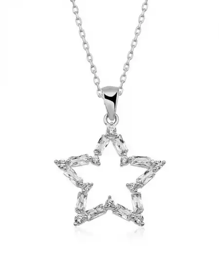 Gümüş Baget Taşlı Yıldız Kolye