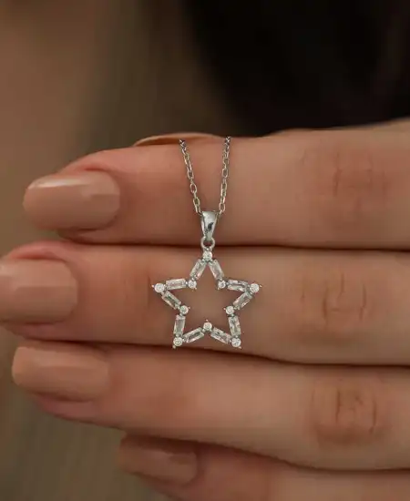 Gümüş Baget Taşlı Yıldız Kolye