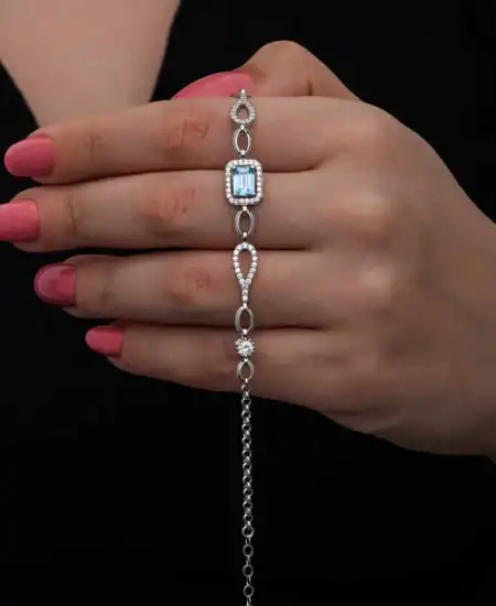 Gümüş Baget Turkuaz Taşlı Kadın Bileklik