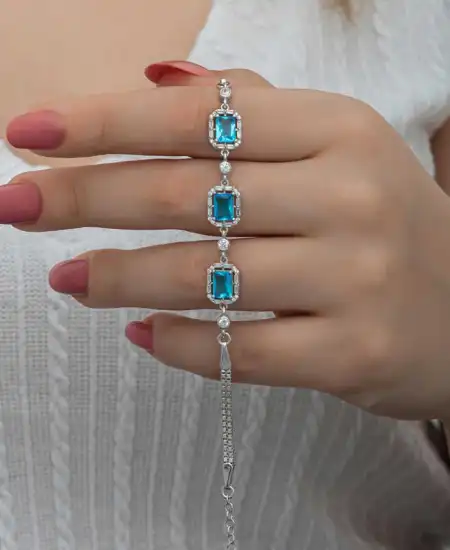 Gümüş Baget Turkuaz Taşlı Kadın Bileklik