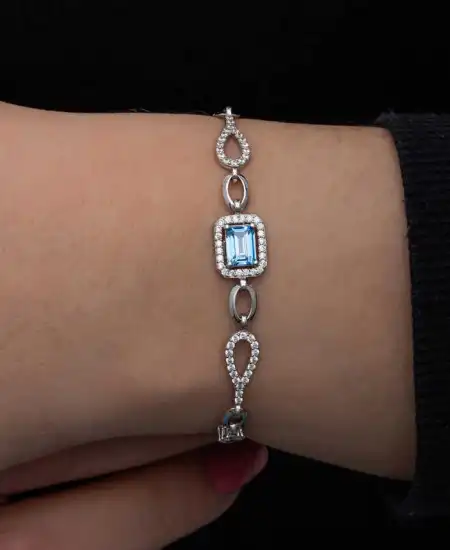 Gümüş Baget Turkuaz Taşlı Kadın Bileklik
