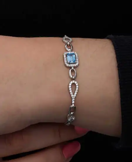 Gümüş Baget Turkuaz Taşlı Kadın Bileklik