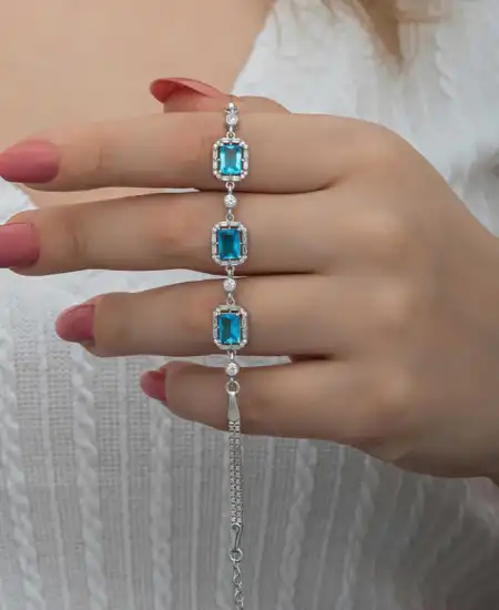 Gümüş Baget Turkuaz Taşlı Kadın Bileklik