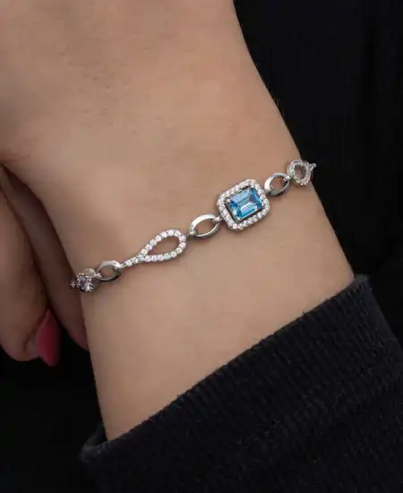 Gümüş Baget Turkuaz Taşlı Kadın Bileklik