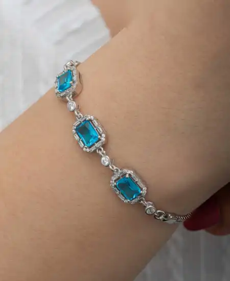 Gümüş Baget Turkuaz Taşlı Kadın Bileklik