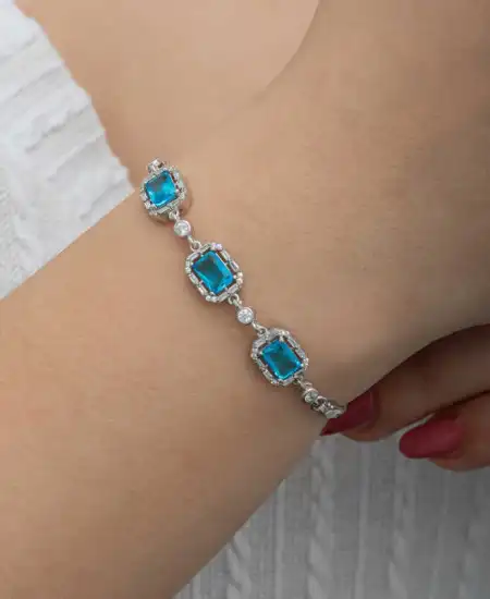 Gümüş Baget Turkuaz Taşlı Kadın Bileklik