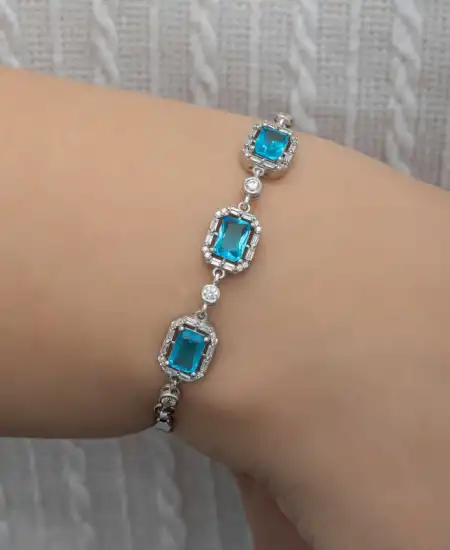 Gümüş Baget Turkuaz Taşlı Kadın Bileklik