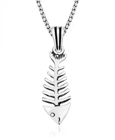 Gümüş Balık İskeleti Kolye