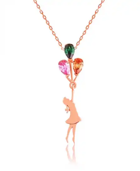 Gümüş Balon Tutan Kız Bayan Kolyesi