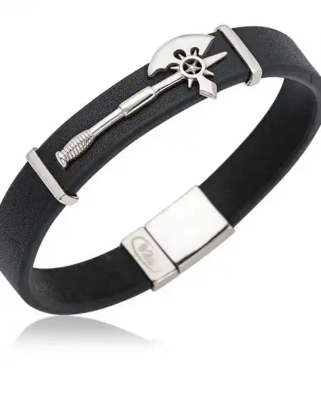 Gümüş Balta Figürlü Deri Erkek Bileklik