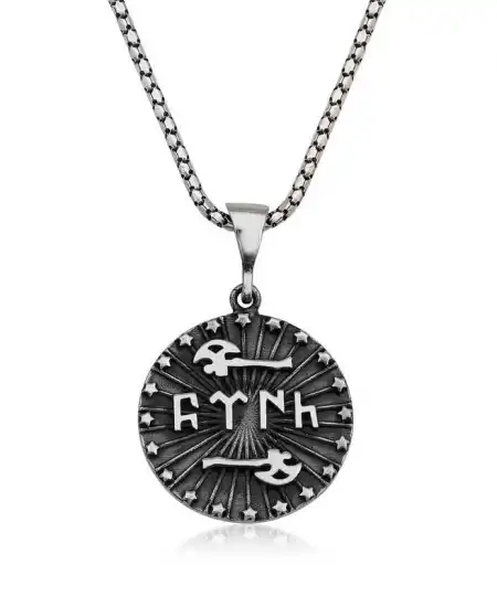 Gümüş Baltalı Türk Yazılı Kolye