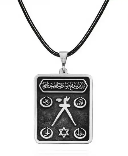 Gümüş Barbaros Hayrettin Paşa Sancağı İşlemeli Kolye