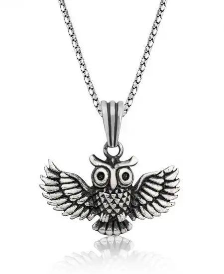 Gümüş Baykuş Erkek Kolye