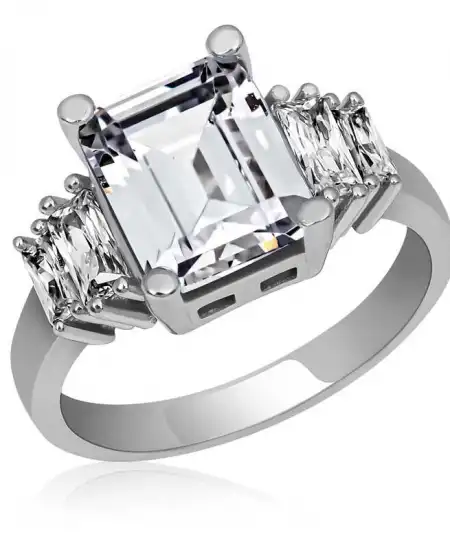 Gümüş Beyaz Baget Taşlı Bayan Yüzük