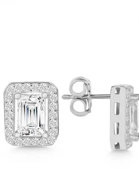 Gümüş Beyaz Baget Taşlı Çivili Kadın Küpe