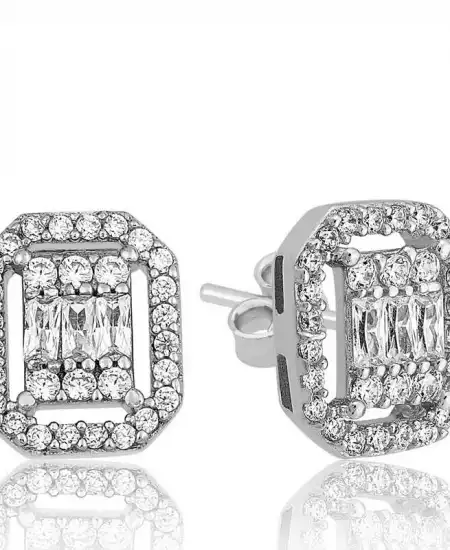 Gümüş Beyaz Baget Taşlı Çivili Kadın Küpe