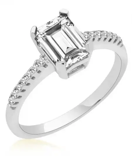 Gümüş Beyaz Baget Taşlı Kadın Yüzük