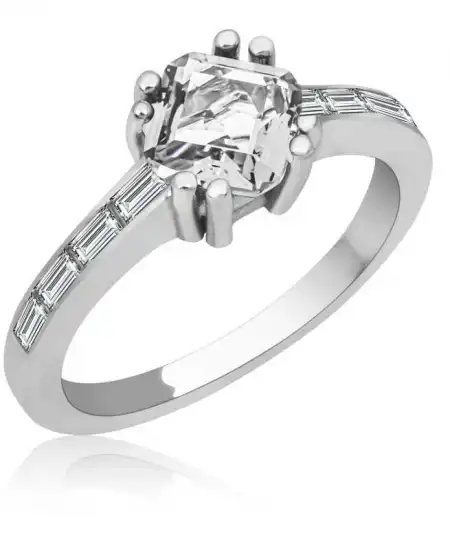 Gümüş Beyaz Baget Tek Taş Kadın Yüzük