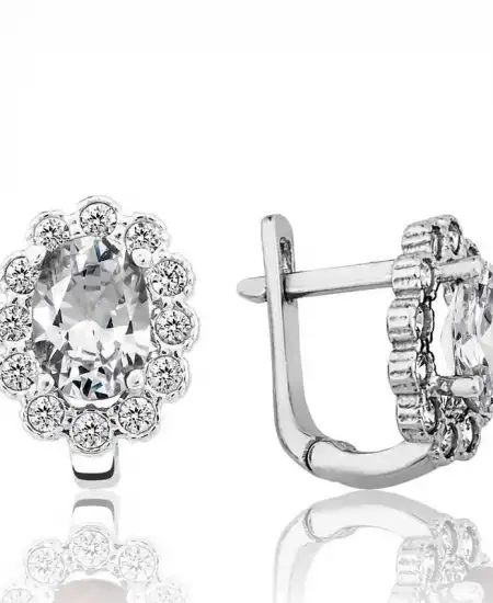 Gümüş Beyaz Çiçek Desenli J Kadın Küpe