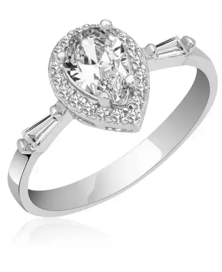 Gümüş Beyaz Damla Taşlı Kadın Yüzük