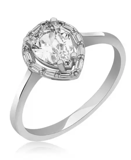 Gümüş Beyaz Damla Taşlı Kadın Yüzük