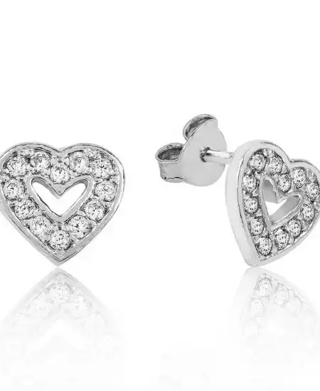 Gümüş Beyaz Kalpli Çivili Küpe