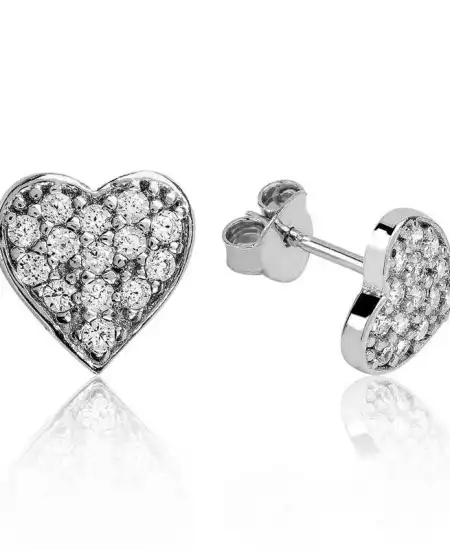 Gümüş Beyaz Kalpli Çivili Küpe