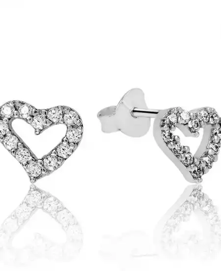 Gümüş Beyaz Kalpli Çivili Küpe