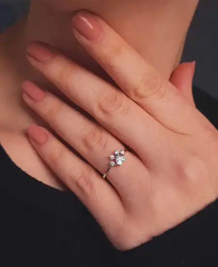 Gümüş Beyaz Kedi Patisi Yüzük