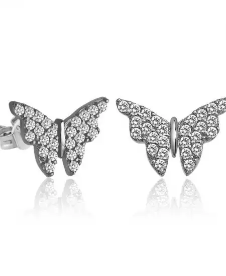 Gümüş Beyaz Kelebek Küpe