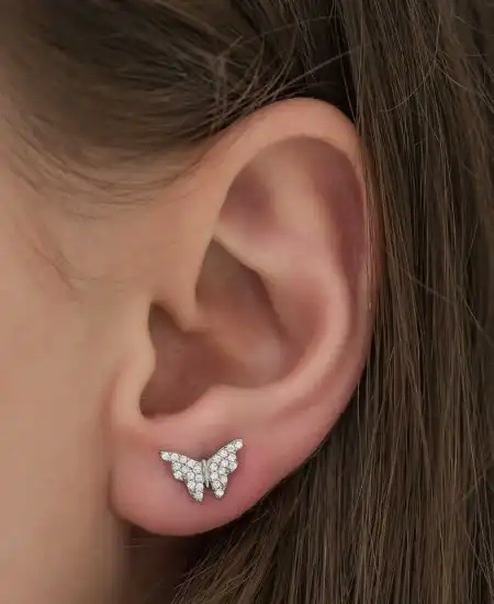 Gümüş Beyaz Kelebek Küpe