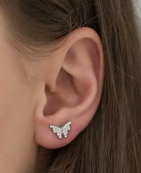 Gümüş Beyaz Kelebek Küpe