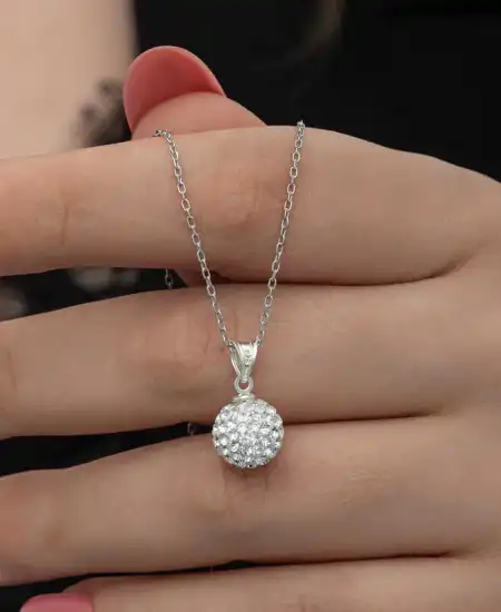 Gümüş Beyaz Kristal Taşlı Kadın Kolye