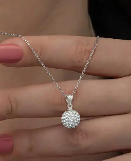 Gümüş Beyaz Kristal Taşlı Kadın Kolye