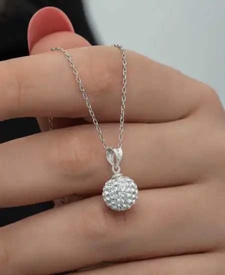 Gümüş Beyaz Kristal Taşlı Kadın Kolye