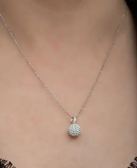 Gümüş Beyaz Kristal Taşlı Kadın Kolye